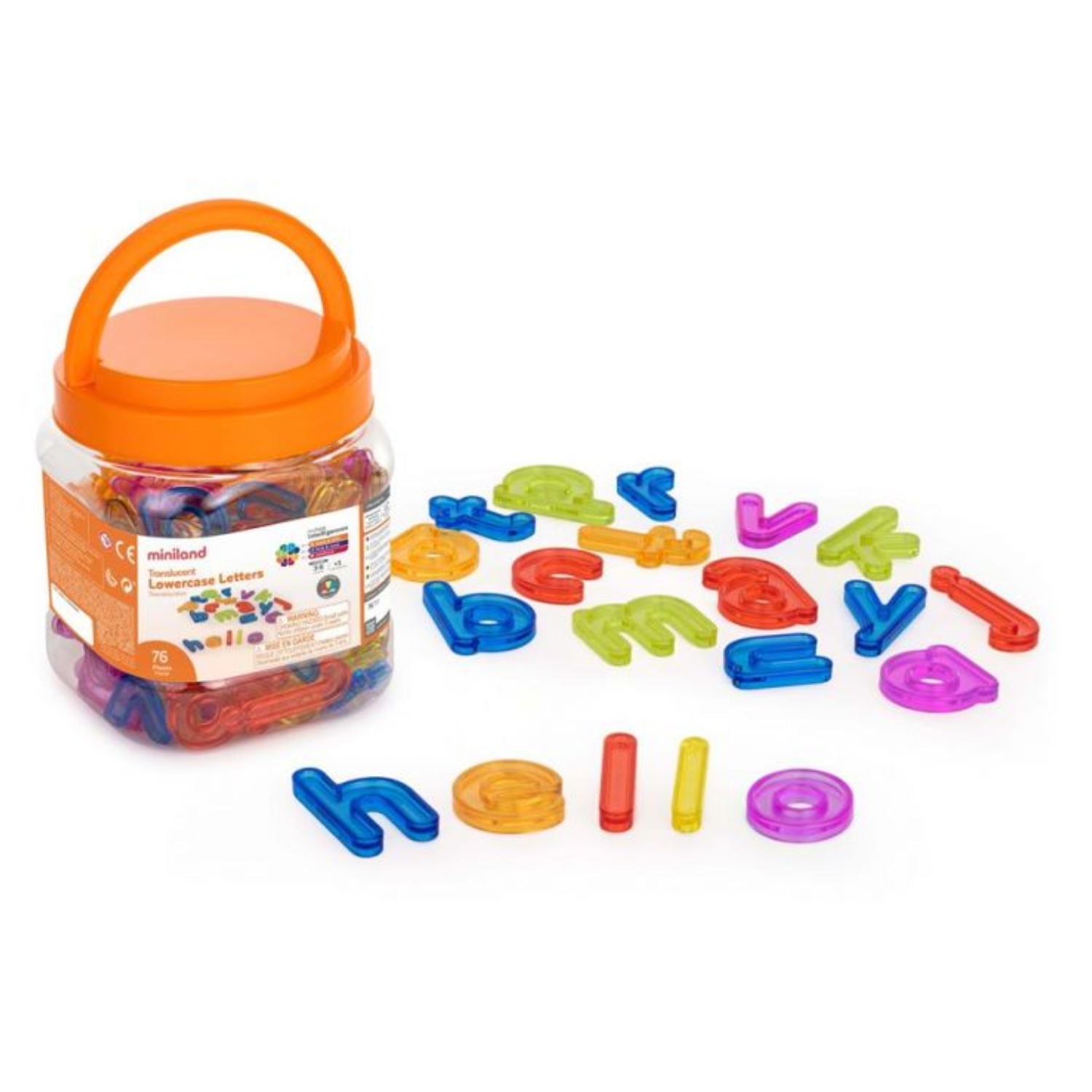 Set educativ STEM cu 76 litere mici translucente, 3 ani+, Miniland
