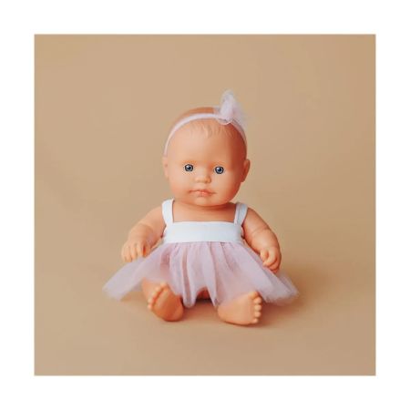 Papusa bebelus fetita caucaziana cu rochita roz My Friends & Me, 21 cm, 10 luni+, Miniland 728662