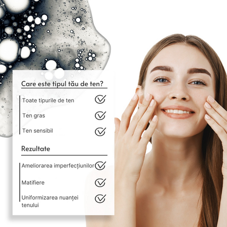 Serum facial exfoliant cu Carbune si Complex 5% AHA + PHA, 30 ml, Skincyclopedia 728752