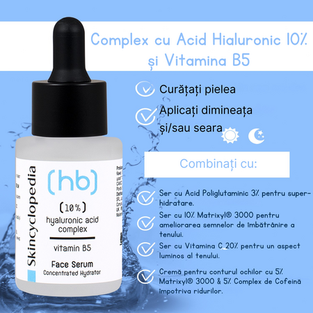Serum de fata cu 10% Acid Hialuronic si Vitamina B5 HB, 30 ml, Skincyclopedia 728777