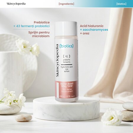 Toner hidratant cu probiotice, acid hialuronic, extract de orez si ectoina Biotics, 200 ml, Skincyclopedia 758149