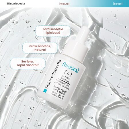 Ser facial hidratant cu probiotice, acid hialuronic, ectoina si squalene Biotics, 30 ml, Skincyclopedia 758160