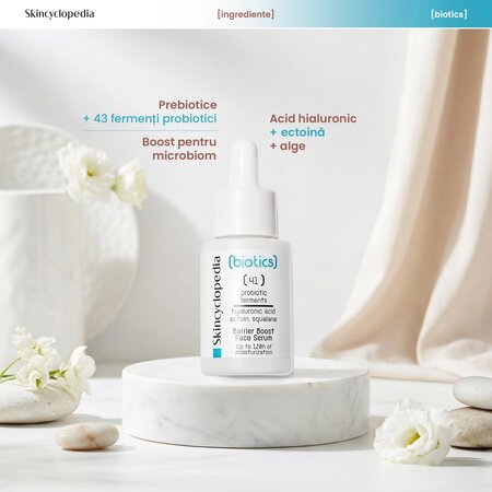Ser facial hidratant cu probiotice, acid hialuronic, ectoina si squalene Biotics, 30 ml, Skincyclopedia 758158