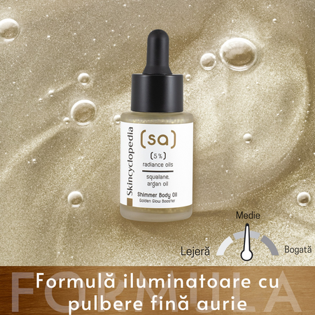 Ulei de corp iluminator 5 uleiuri nutritive si particule fine aurii, 30 ml, Skincyclopedia 728913