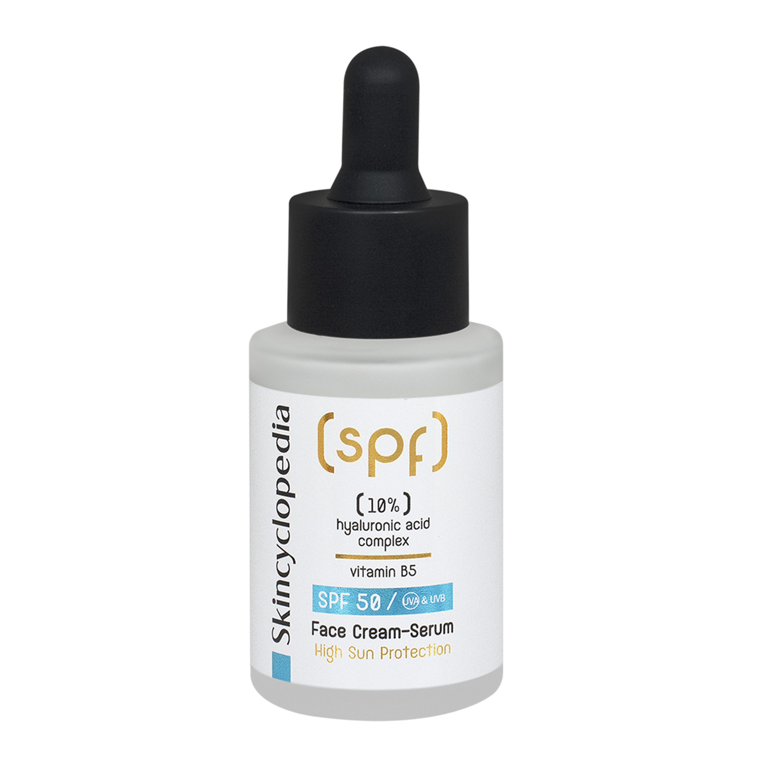 Crema-serum hidratanta SPF 50 cu Acid Hialuronic si Vitamina B5, 30 ml, Skincyclopedia
