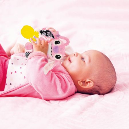 Jucarie plus senzoriala cu zornaitoare Stitch Angel Disney, Roz, 3 luni+, Clementoni 728993