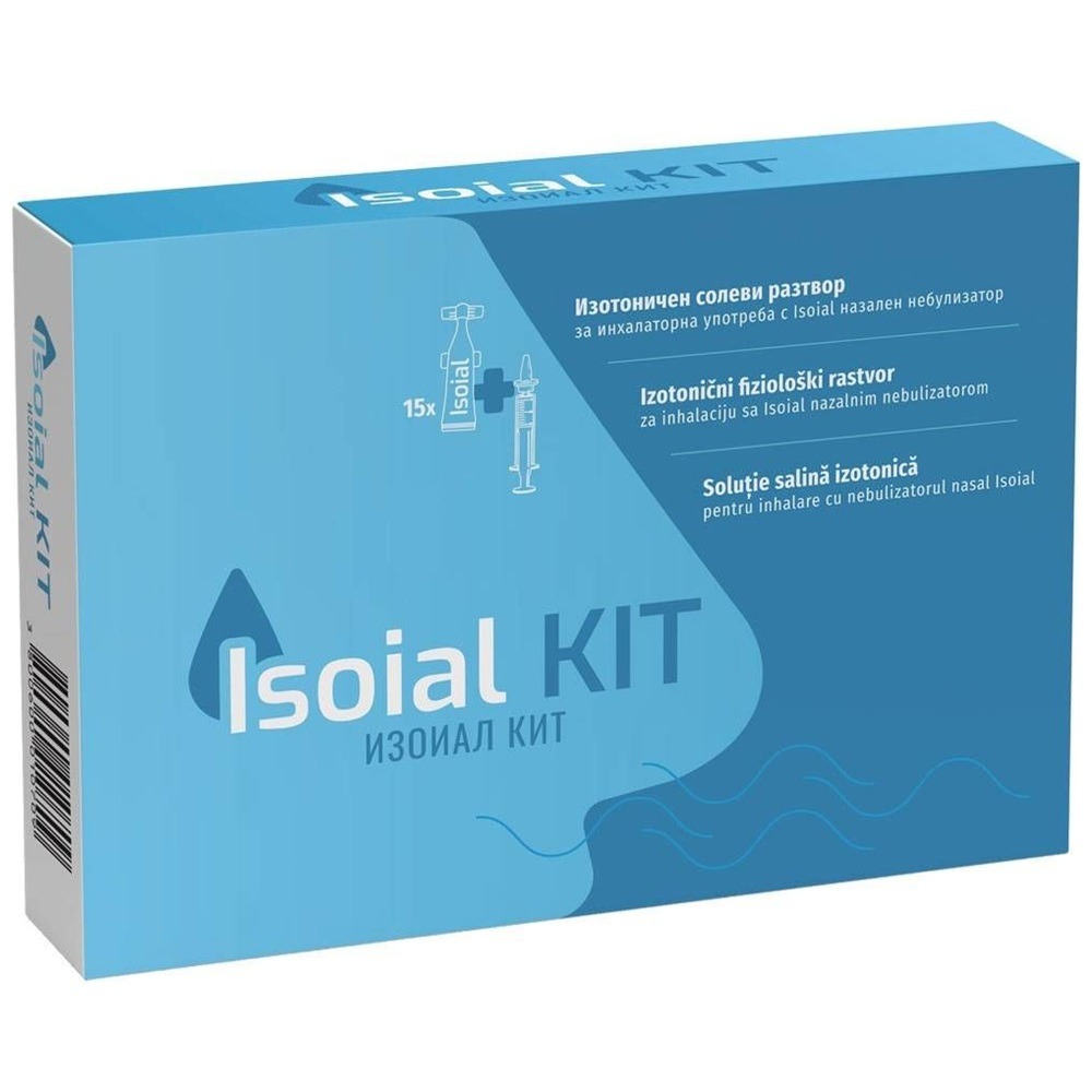 Kit solutie salina pentru nas infundat + nebulizator nazal Isoial, 15 flacoane x 5 ml, Naturpharma