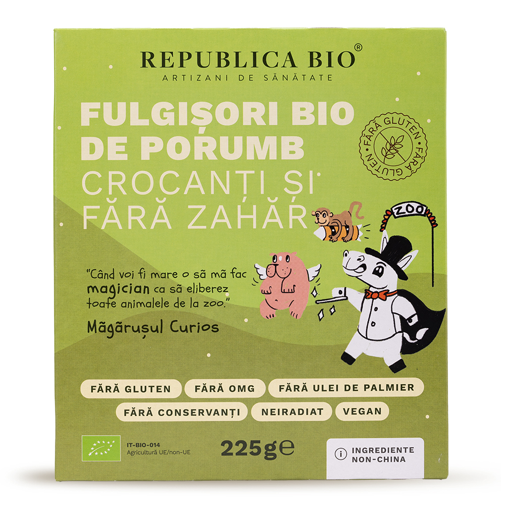 Fulgisori Bio de porumb crocanti si fara zahar, 225 g, Republica Bio