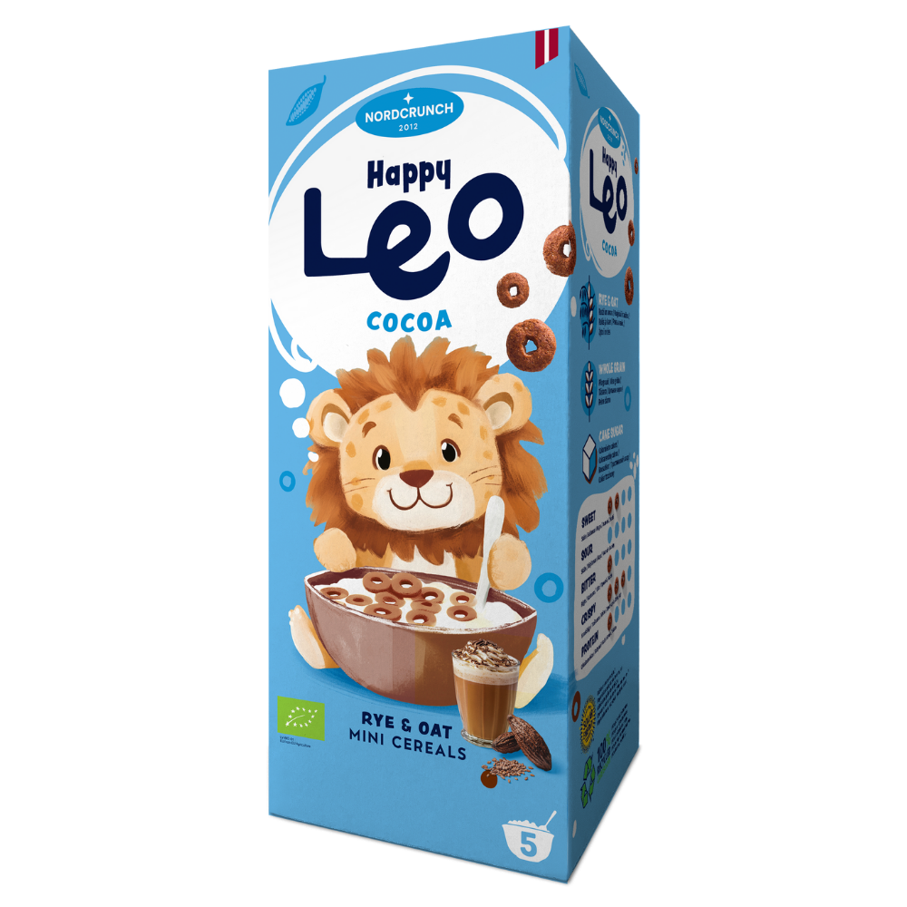 Cereale Bio din secara si ovaz cu cacao, 150 g, Happy Leo