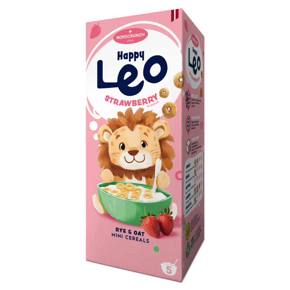 Cereale Bio din secara si ovaz cu capsuni, 150 g, Happy Leo