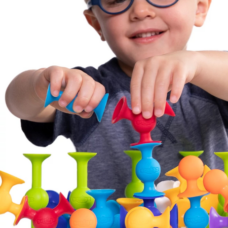 Set de constructie, Squigz Deluxe, +5 ani, 44 piese cu ventuze, Fat Brain 729306