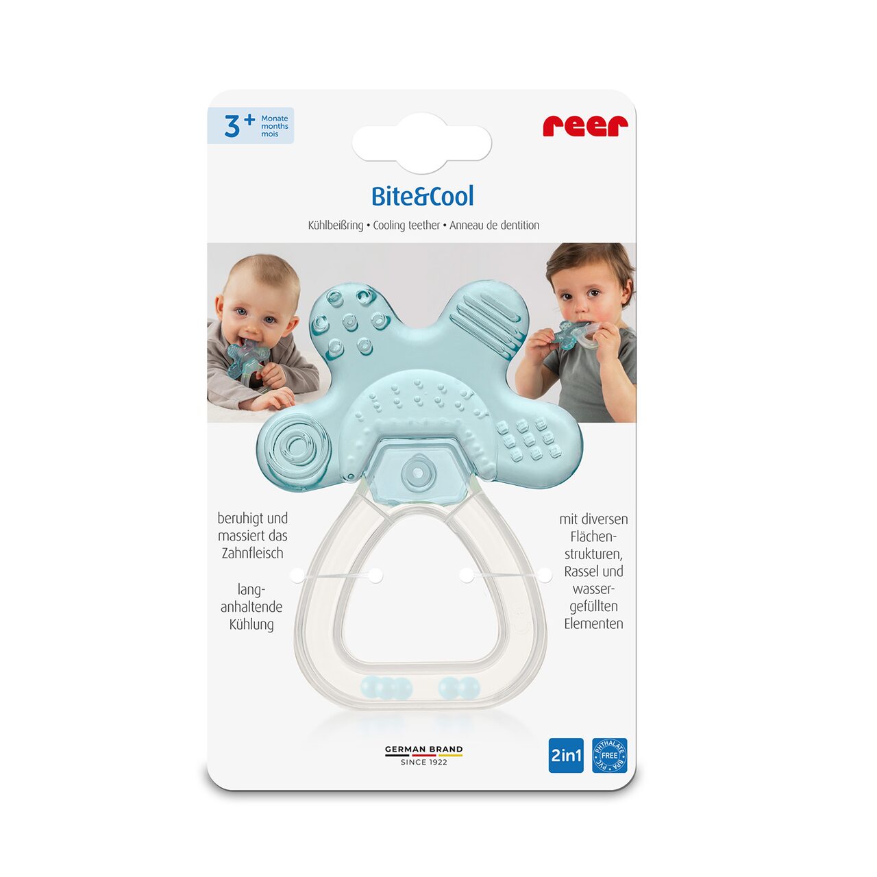 Inel pentru dentitie cu zornaitoare, Bite & Cool, + 3 luni, Reer