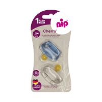Set 2 suzete cu tetina rotunda din latex natural si inel, Cherry Boy, 0–6 luni, Nip