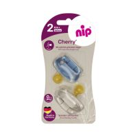 Set 2 suzete cu tetina rotunda din latex natural si inel Cherry, Boy, + 6 luni, Nip