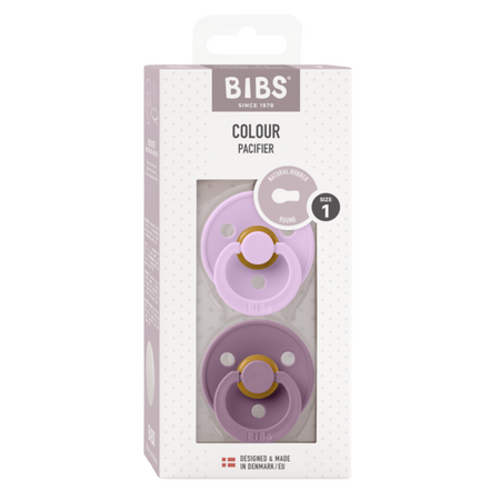 Set 2 suzete cu tetina rotunda Colour Latex, Mauve/Violet Sky, 0 luni+, Bibs 729863