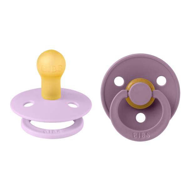 Set 2 suzete cu tetina rotunda Colour Latex, Mauve/Violet Sky, 0 luni+, Bibs