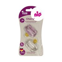 Set 2 suzete cu tetina rotunda din latex natural si inel Cherry, Girl, 0–6 luni, Nip