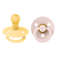 Set 2 suzete cu tetina rotunda, Pale Butter/Petal, 0 luni+, Bibs
