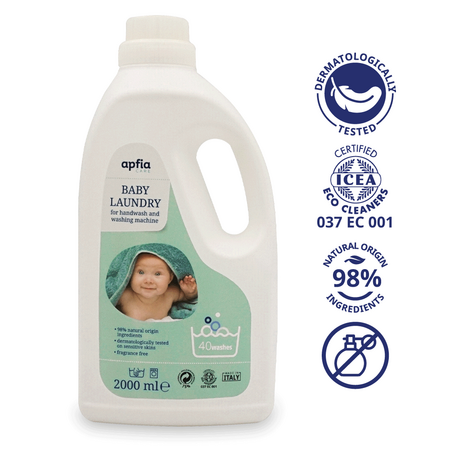 Detergent de rufe lichid Eco pentru bebelusi, fara parfum, 40 spalari, 2 litri, Apfia Care 729892