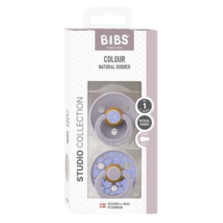 Set 2 suzete din latex cu tetina rotunda Colour Studio, Fossil Grey, Flower, 0 luni+, Bibs 729929