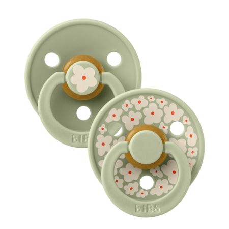 Set 2 suzete din latex cu tetina rotunda Colour Studio, Sage, Flower, 0 luni+, Bibs 729949