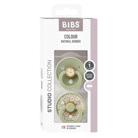 Set 2 suzete din latex cu tetina rotunda Colour Studio, Sage, Flower, 0 luni+, Bibs 729948