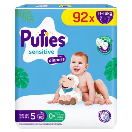 Scutece de schimb Mega Junior Sensitive, Nr. 5, 11-16 kg, 92 buc, Pufies