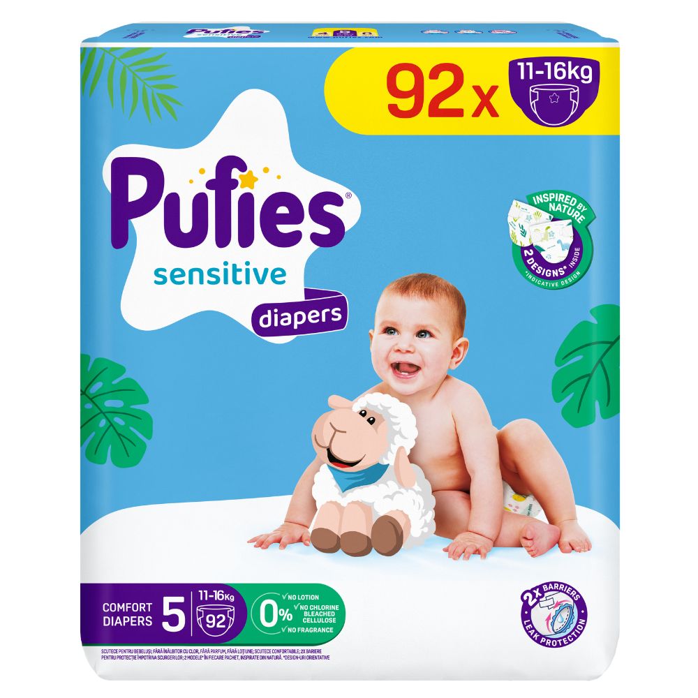 Scutece de schimb Mega Junior Sensitive, Nr. 5, 11-16 kg, 92 buc, Pufies
