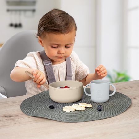 Set 4 piese vesela din silicon pentru mancarea copiilor, Bej, + 6 luni, Reer 730004