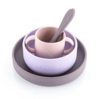 Set 4 piese vesela din silicon pentru mancarea copiilor, Mov, 6 luni+, Reer