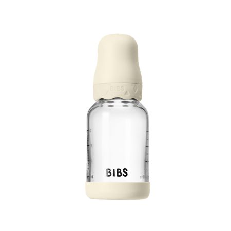 Set complet Biberon anticolici din sticla Boheme 120 ml cu Tetina din latex flux lent, 0 luni+, Ivory, Bibs 730146