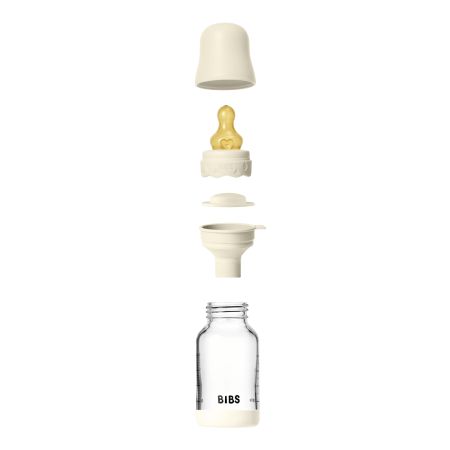 Set complet Biberon anticolici din sticla Boheme 120 ml cu Tetina din latex flux lent, 0 luni+, Ivory, Bibs 730147