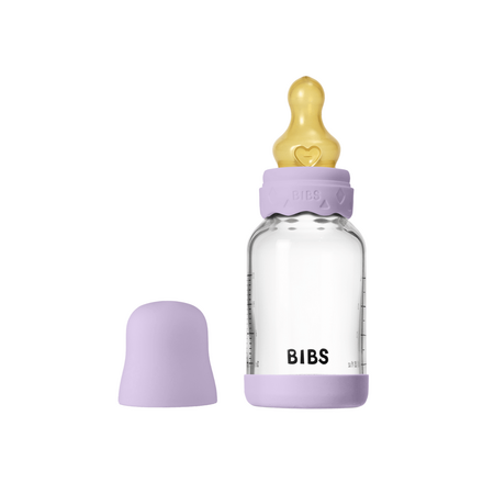 Set complet Biberon anticolici din sticla Boheme 120 ml cu Tetina din latex flux lent, Violet Sky, Bibs