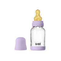 Set complet Biberon anticolici din sticla Boheme 120 ml cu Tetina din latex flux lent, Violet Sky, Bibs