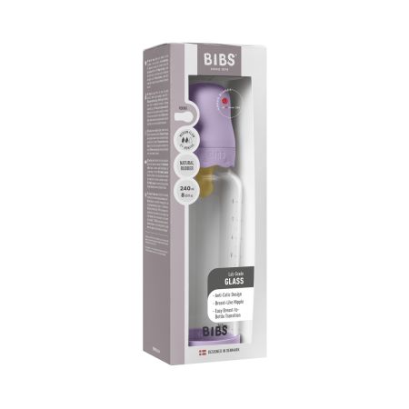 Set complet Biberon anticolici din sticla Boheme 240 ml cu Tetina din latex flux mediu, Violet Sky, Bibs 730161
