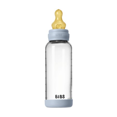 Set complet Biberon anticolici din sticla 240 ml cu Tetina din latex flux mediu, Baby Blue, Bibs 730166