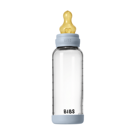 Set complet Biberon anticolici din sticla 240 ml cu Tetina din latex flux mediu, Baby Blue, Bibs 730166