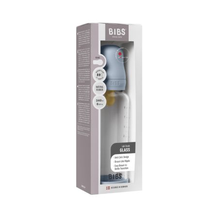 Set complet Biberon anticolici din sticla 240 ml cu Tetina din latex flux mediu, Baby Blue, Bibs 730165