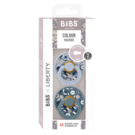 Set 2 suzete din latex Colour cu tetina rotunda Bibs x Liberty, Dusty Blue Mix, Bobo, 6 luni+, Bibs 730185