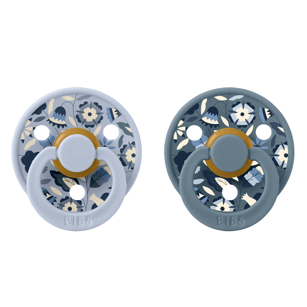 Set 2 suzete din latex Colour cu tetina rotunda Bibs x Liberty, Dusty Blue Mix, Bobo, 6 luni+, Bibs