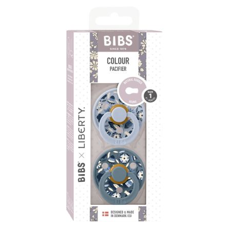 Set 2 suzete din latex Colour cu tetina rotunda Bibs x Liberty, Dusty Blue Mix, Bobo, 0 luni+, Bibs 730195