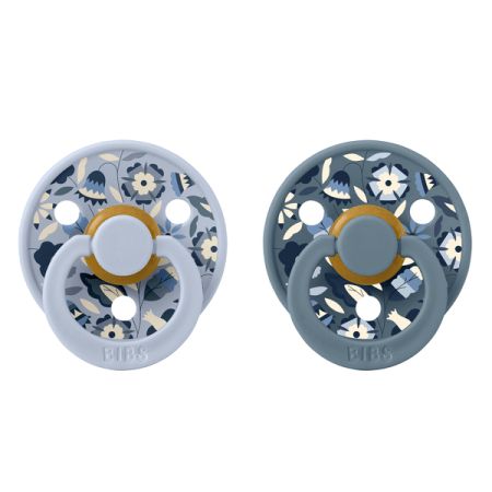 Set 2 suzete din latex Colour cu tetina rotunda Bibs x Liberty, Dusty Blue Mix, Bobo, 0 luni+, Bibs