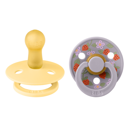 Set 2 suzete din latex Colour cu tetina rotunda Bibs x Liberty, Pale Butter/Fossil Grey, 6 luni+, Bibs 730219
