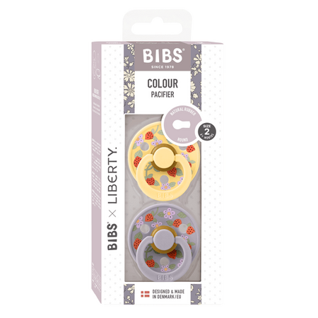 Set 2 suzete din latex Colour cu tetina rotunda Bibs x Liberty, Pale Butter/Fossil Grey, 6 luni+, Bibs 730220