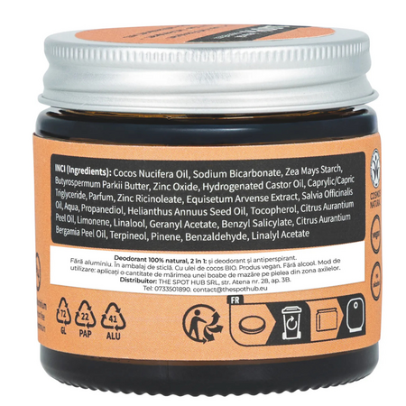 Deodorant si antiperspirant natural tip crema, fara aluminiu, Piersica, 40 ml, Niyok 775281