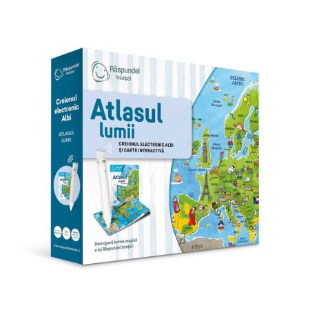 Pachet creion si carte interactiva Atlasul Lumii, 3 ani+, Raspundel Istetel