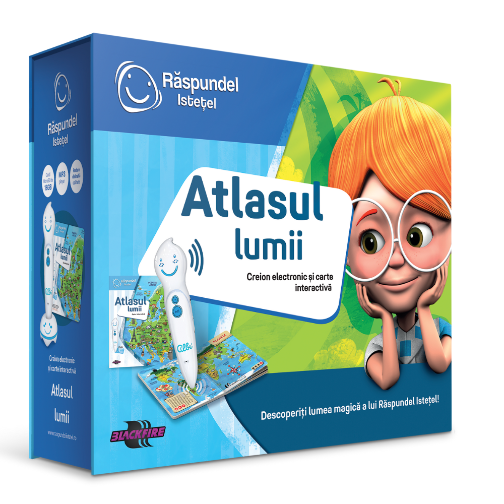 Pachet creion si carte interactiva Atlasul Lumii, 3 ani+, Raspundel Istetel