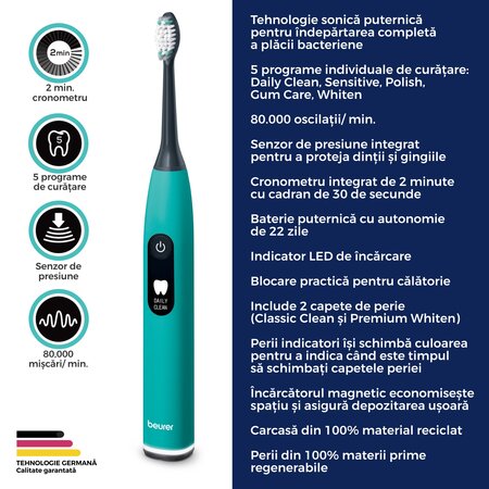 Periuta de dinti electrica sonica, Ocean Breeze, SC 50, Beurer 730300