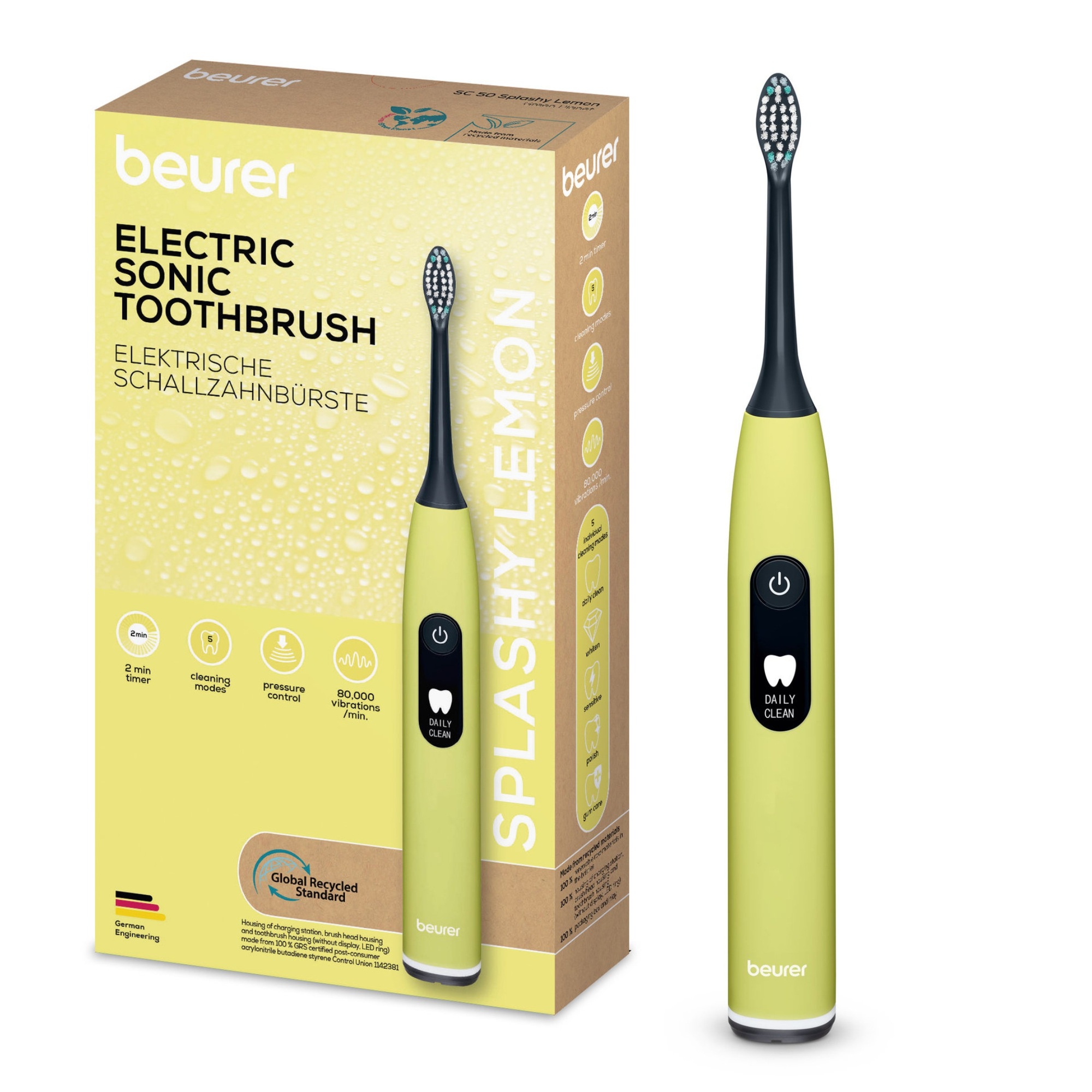 Periuta de dinti electrica sonica, Splashy Lemon, SC 50, Beurer