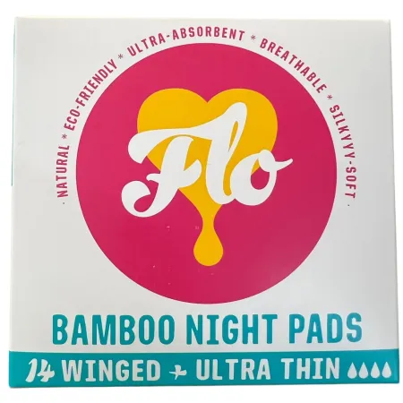 Absorbante lungi de noapte din bambus cu aripioare, 14 bucati, Flo